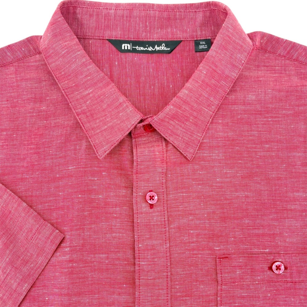 TravisMathew Mens XXL Red Heather Short Sleeve Button Down Shirt 1MO475
